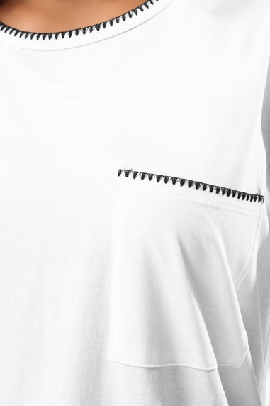 Yours Curve White Contrast Stitch Heavyweight Pocket T Shirt