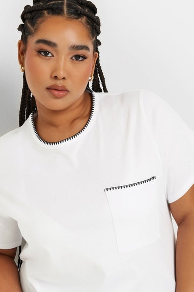 Yours Curve White Contrast Stitch Heavyweight Pocket T Shirt