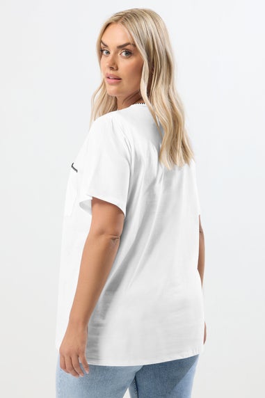 Yours Curve White Contrast Stitch Heavyweight Pocket T Shirt