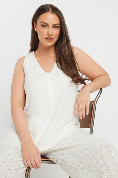 Yours Curve White Broderie Anglaise Waistcoat