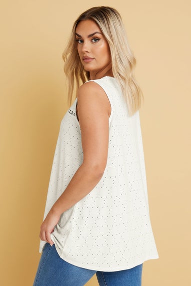Yours Curve White Floral Broderie Anglaise Vest Top