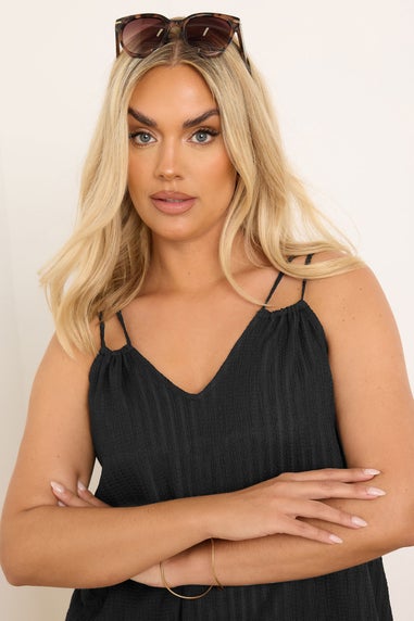 Yours Curve Black Textured Double Strap Cami Top
