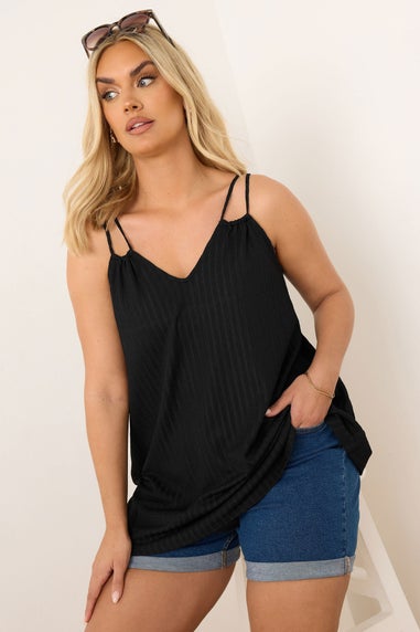 Yours Curve Black Textured Double Strap Cami Top