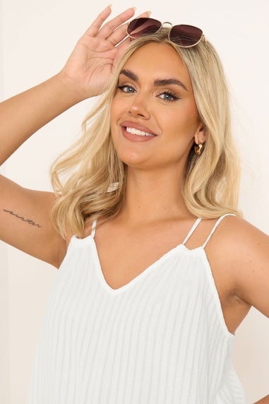 Yours Curve White Textured Double Strap Cami Top