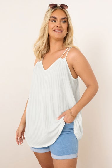 Yours Curve White Textured Double Strap Cami Top