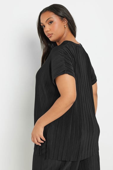 Yours Curve Black Plisse Top