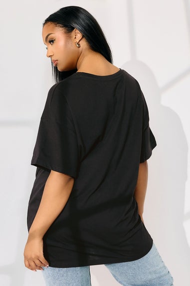 Yours Curve Black Floral Oversized Sequin Top