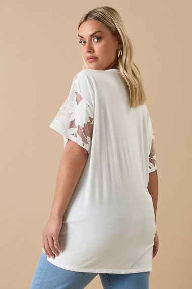 Yours Curve White Floral Burnout Boxy T Shirt