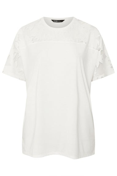 Yours Curve White Floral Burnout Boxy T Shirt