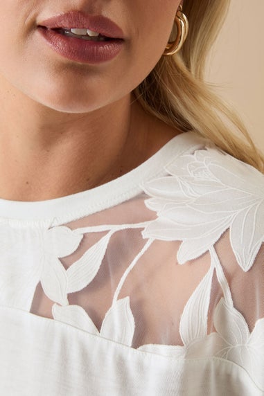 Yours Curve White Floral Burnout Boxy T Shirt