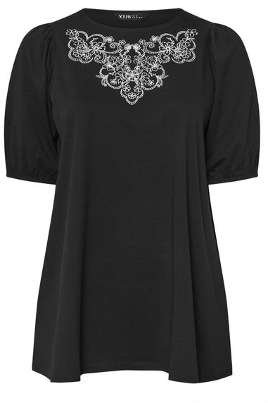 Yours Curve Black Floral Embroidered Top