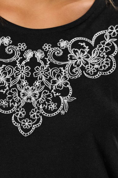 Yours Curve Black Floral Embroidered Top