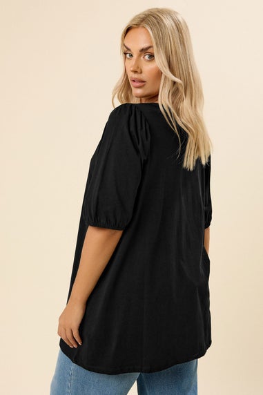 Yours Curve Black Floral Embroidered Top