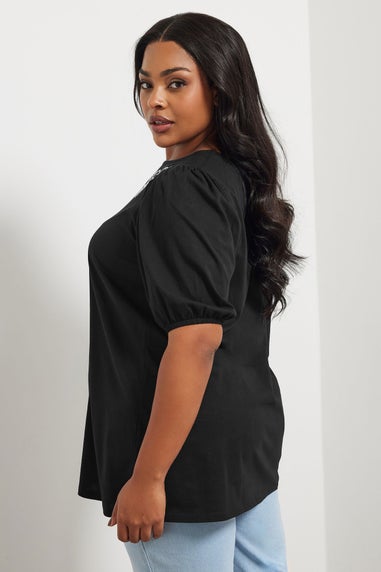 Yours Curve Black Floral Embroidered Top