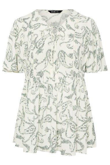 Yours Curve Green Paisley Tie Front Top