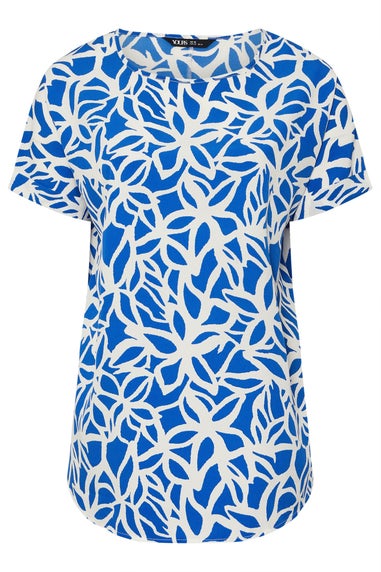 Yours Curve Blue Abstract Floral Print Boxy Short Sleeve Blouse