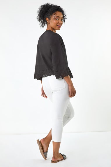 Roman Black Petite Broderie Scallop Blouse