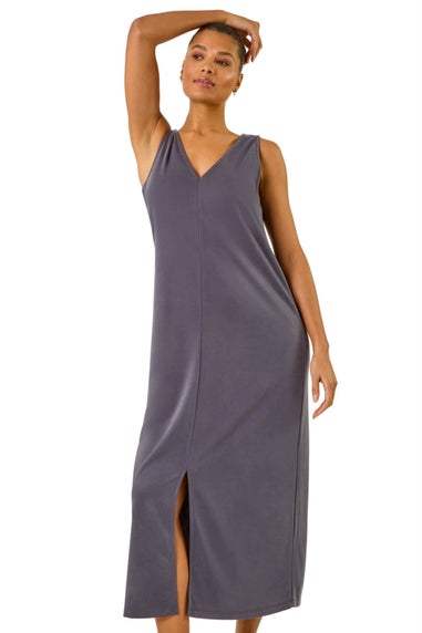 Roman Grey Soft Pique Stretch Midi Dress