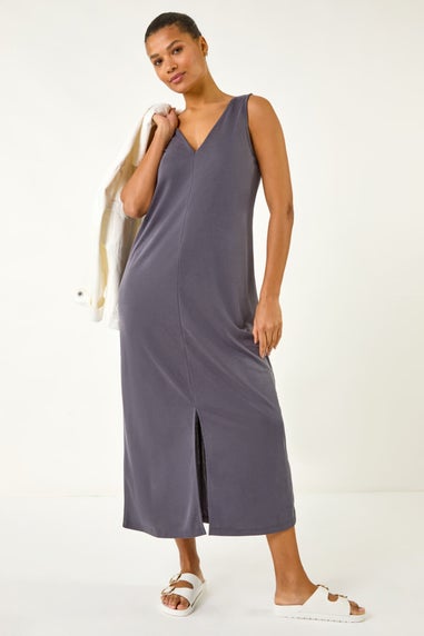 Roman Grey Soft Pique Stretch Midi Dress