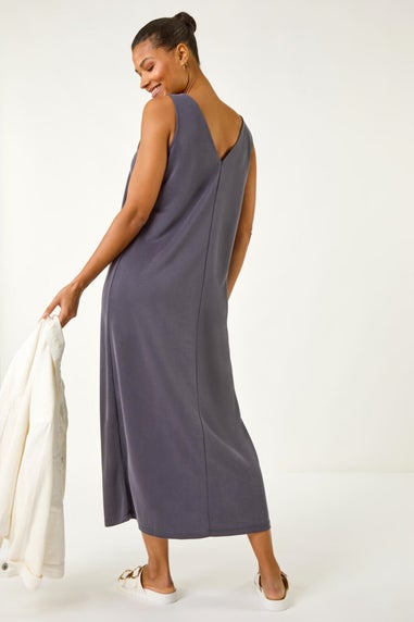Roman Grey Soft Pique Stretch Midi Dress