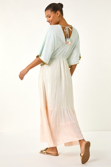 Roman Light Blue Ombre V Neck Maxi Dress