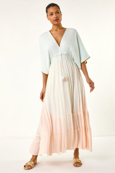 Roman Light Blue Ombre V Neck Maxi Dress
