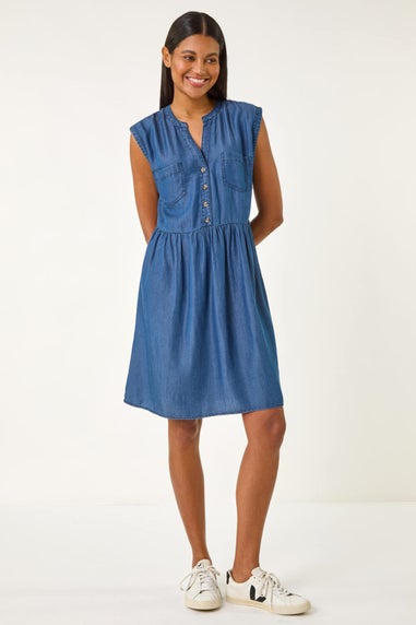 Roman Denim Button Detail Gathered Dress