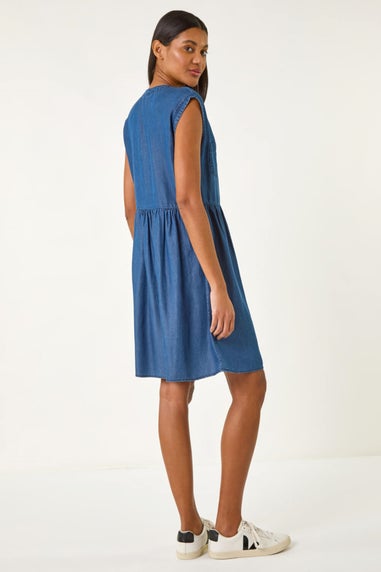 Roman Denim Button Detail Gathered Dress