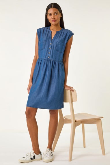 Roman Denim Button Detail Gathered Dress