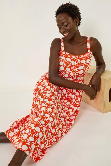 Roman Orange Fruit Print Midi Sundress