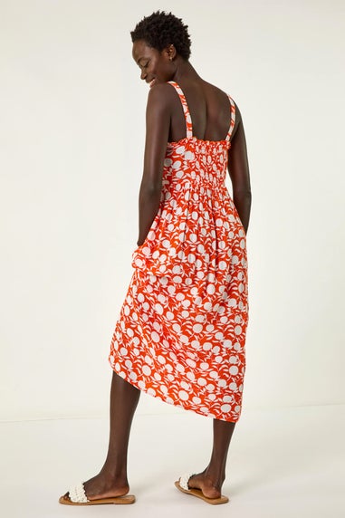 Roman Orange Fruit Print Midi Sundress