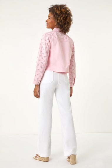 Roman Pink Cotton Blend Broderie Sleeve Jacket