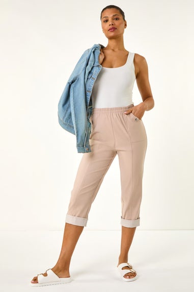 Roman Stone Contrast Detail Cropped Stretch Trouser