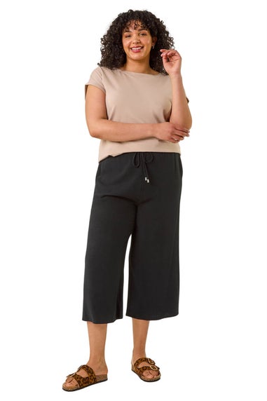 Roman Black Curve Linen Mix Cropped Trousers