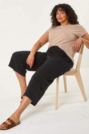 Roman Black Curve Linen Mix Cropped Trousers