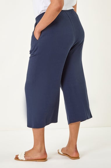 Roman Navy Curve Linen Mix Cropped Trousers
