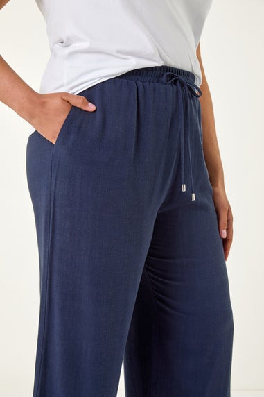 Roman Navy Curve Linen Mix Cropped Trousers