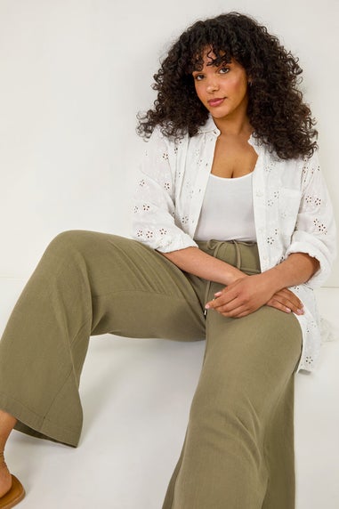 Roman Khaki Curve Linen Mix Trousers