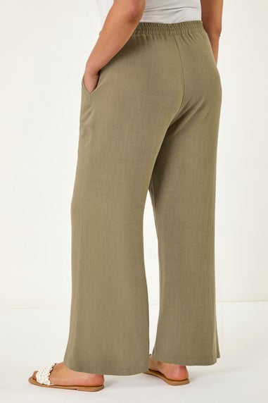 Roman Khaki Curve Linen Mix Trousers