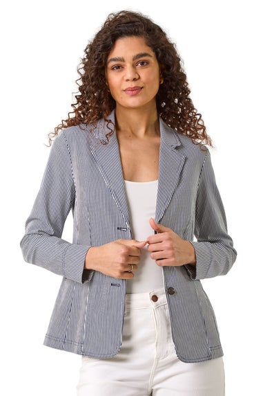 Roman Navy Stripe Bengaline Stretch Blazer