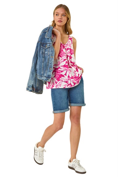 Roman Pink Floral Print Stretch Vest Top