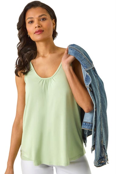 Roman Sage V Neck Stretch Jersey Vest Top