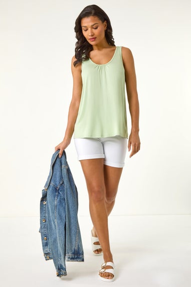 Roman Sage V Neck Stretch Jersey Vest Top