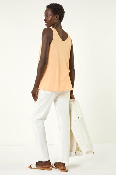 Roman Peach V Neck Stretch Jersey Vest Top