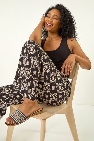 Roman Black Petite Geometric Trouser