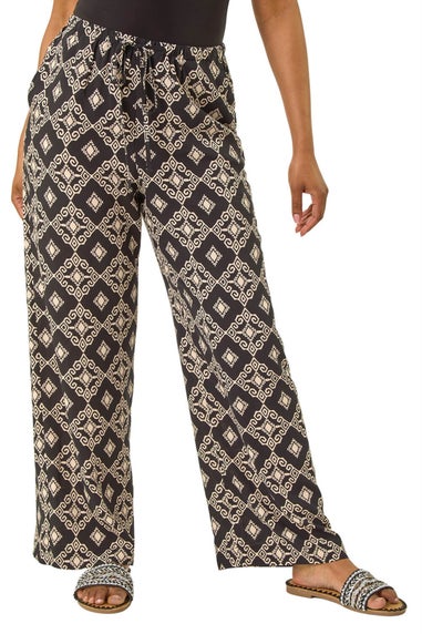 Roman Black Petite Geometric Trouser