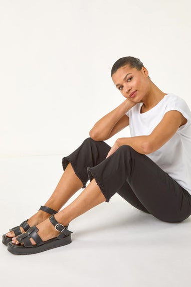 Roman Black Trim Flared Cropped Stretch Trousers