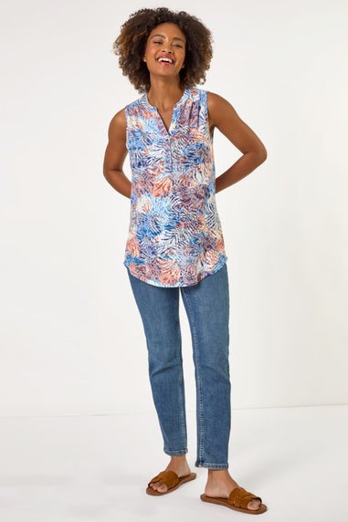 Roman Orange Leaf Burnout Print Vest Top