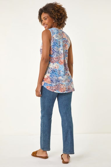 Roman Orange Leaf Burnout Print Vest Top