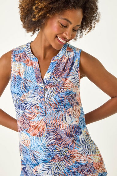 Roman Orange Leaf Burnout Print Vest Top